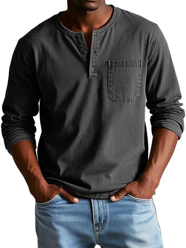 T-Shirt Henley Homme Manches Longues-Gigié