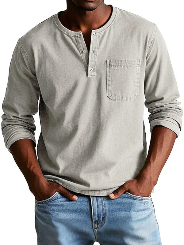 T-Shirt Henley Homme Manches Longues-Gigié