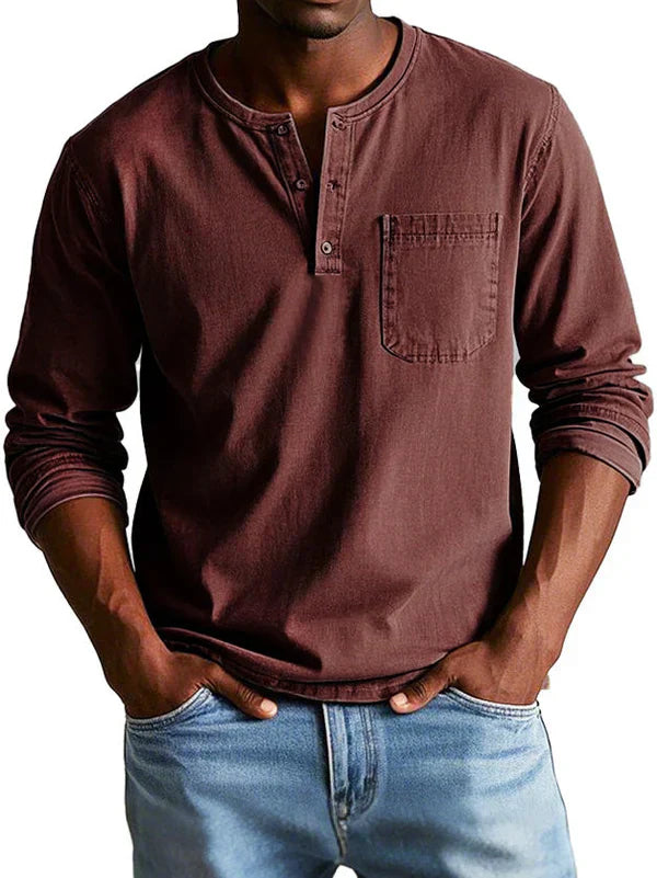 T-Shirt Henley Homme Manches Longues-Gigié