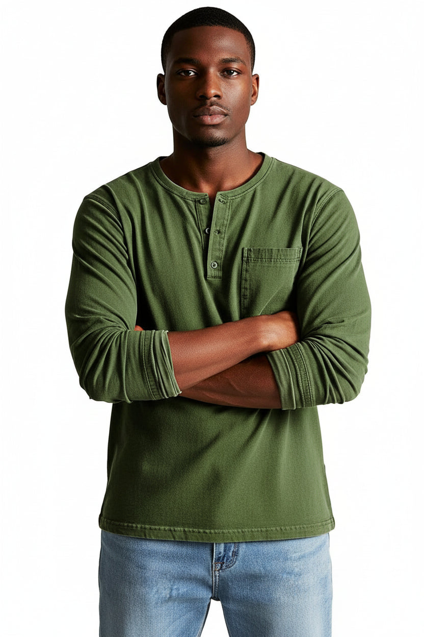 T-Shirt Henley Homme Manches Longues-Gigié