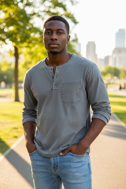 T-Shirt Henley Homme Manches Longues-Gigié