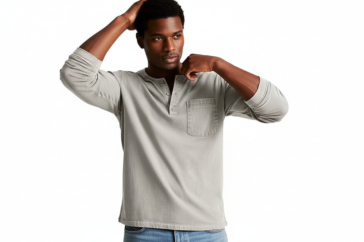 T-Shirt Henley Homme Manches Longues-Gigié