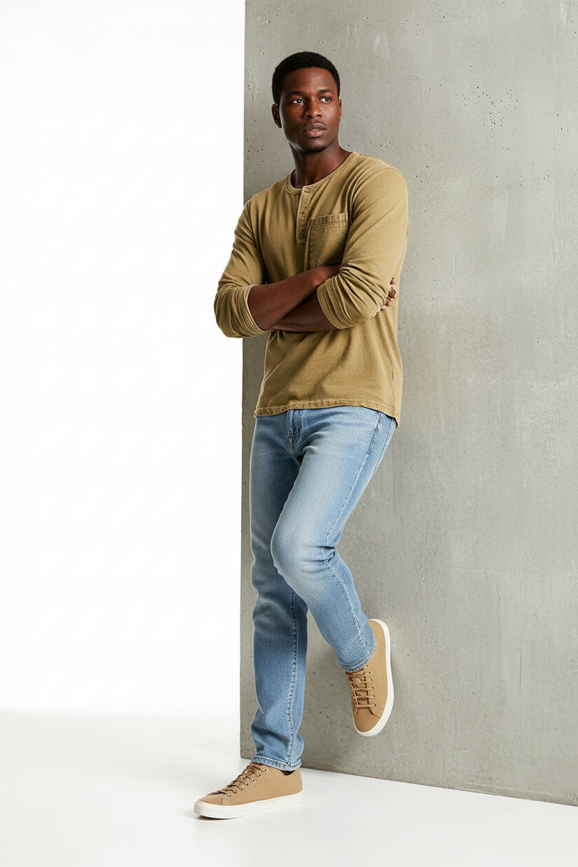 T-Shirt Henley Homme Manches Longues-Gigié