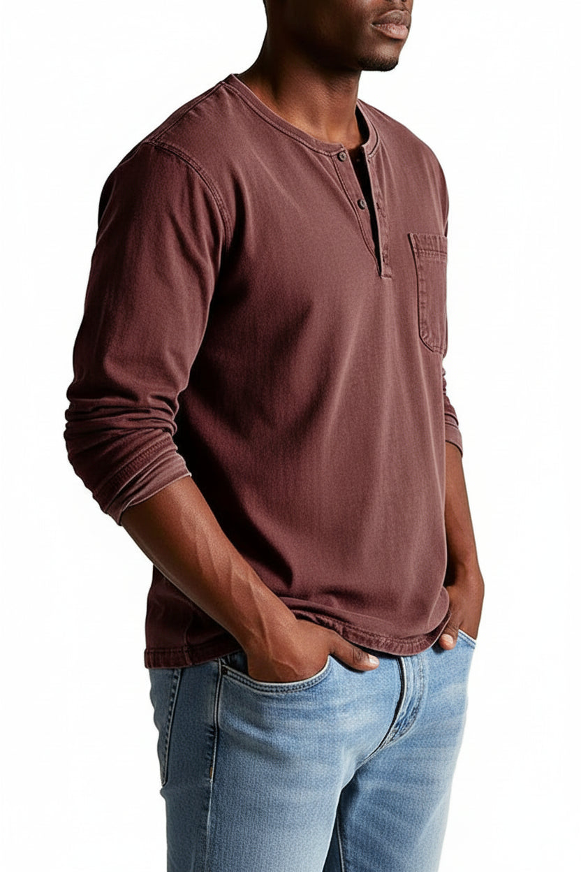 T-Shirt Henley Homme Manches Longues-Gigié