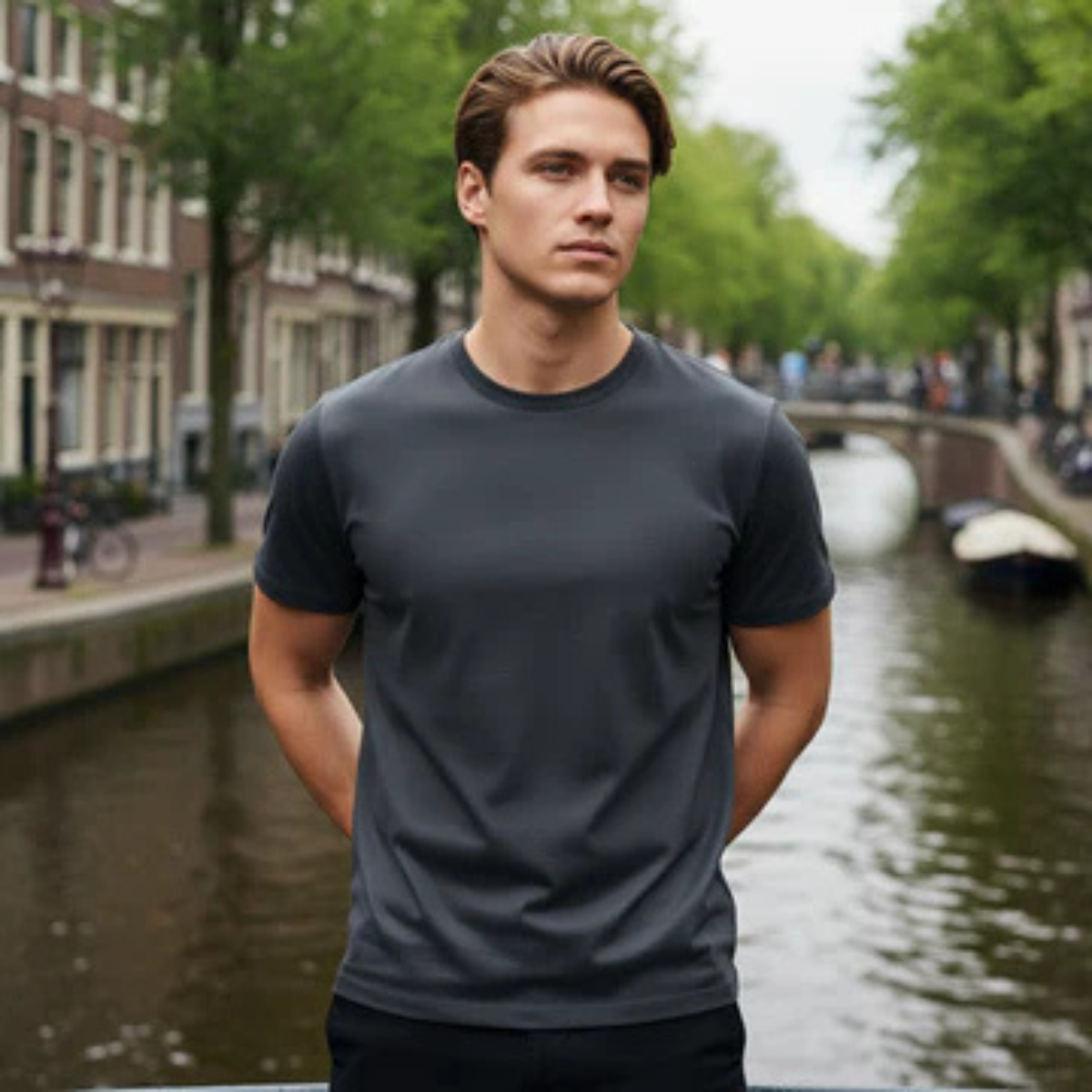T-shirt pour homme à manches courtes avec col rond et ourlet droit-T-shirt for men-Gigié