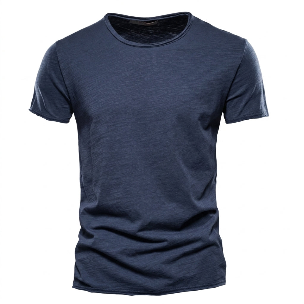 T-shirt pour hommes à manches courtes, col rond et texture flammée Bleu Marine