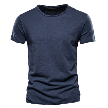 T-shirt pour hommes à manches courtes, col rond et texture flammée Bleu Marine