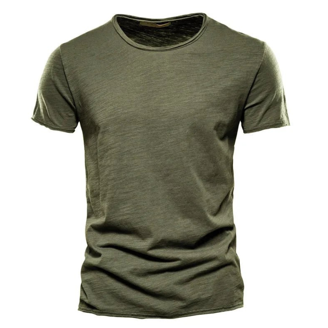 T-shirt pour hommes à manches courtes, col rond et texture flammée Vert Armée