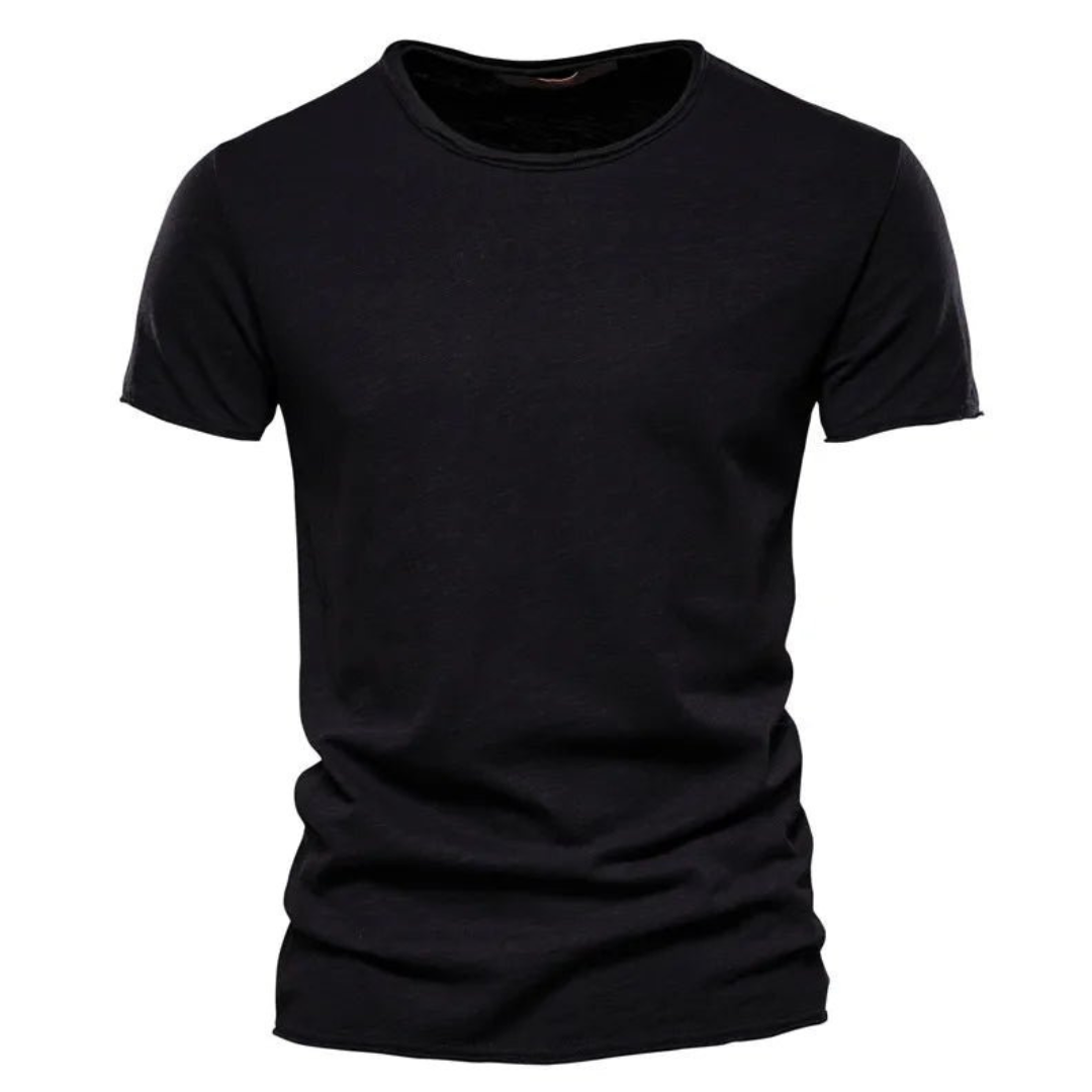 T-shirt pour hommes à manches courtes, col rond et texture flammée Noir