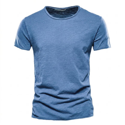 T-shirt pour hommes à manches courtes, col rond et texture flammée Bleu Denim