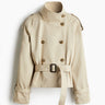Trench-coat court pour femme avec ceinture et boutons 1