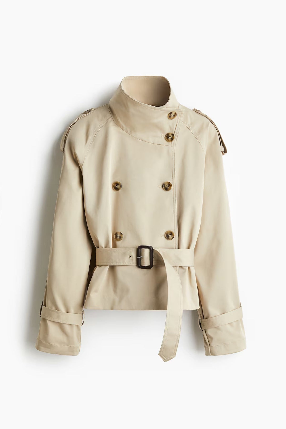 Trench-coat court pour femme avec ceinture et boutons 1