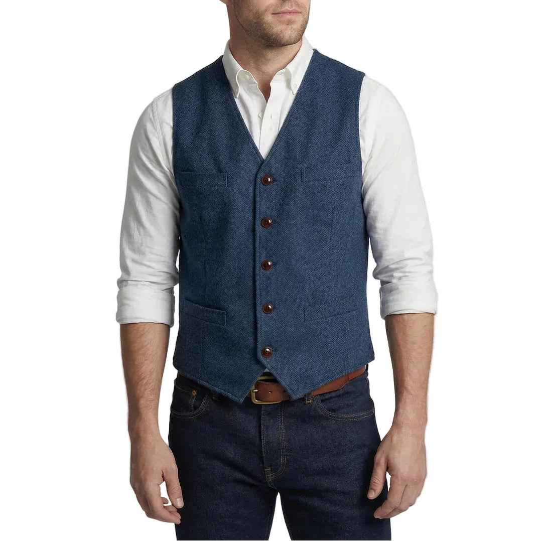 Gilet homme à boutons avec encolure en V et silhouette droite