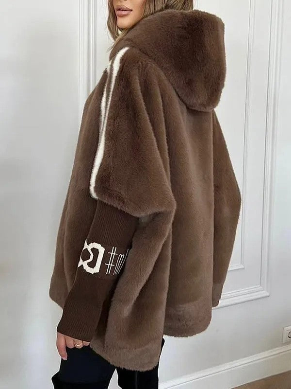 Manteau Hiver Femme À Capuche Manches Contrastées-Gigié