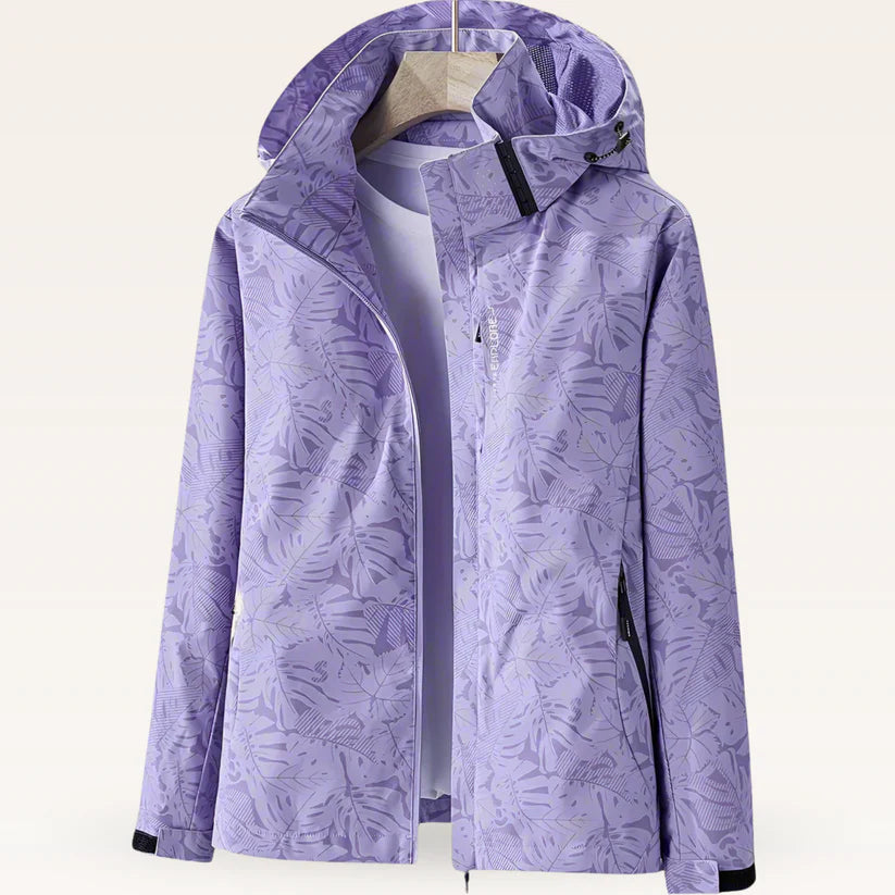 Veste Imperméable Femme Capuche Réglable Motif Feuilles-Gigié
