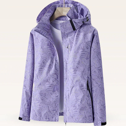 Veste Imperméable Femme Capuche Réglable Motif Feuilles-Gigié