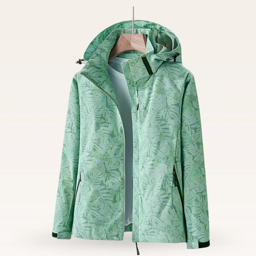 Veste Imperméable Femme Capuche Réglable Motif Feuilles-Gigié