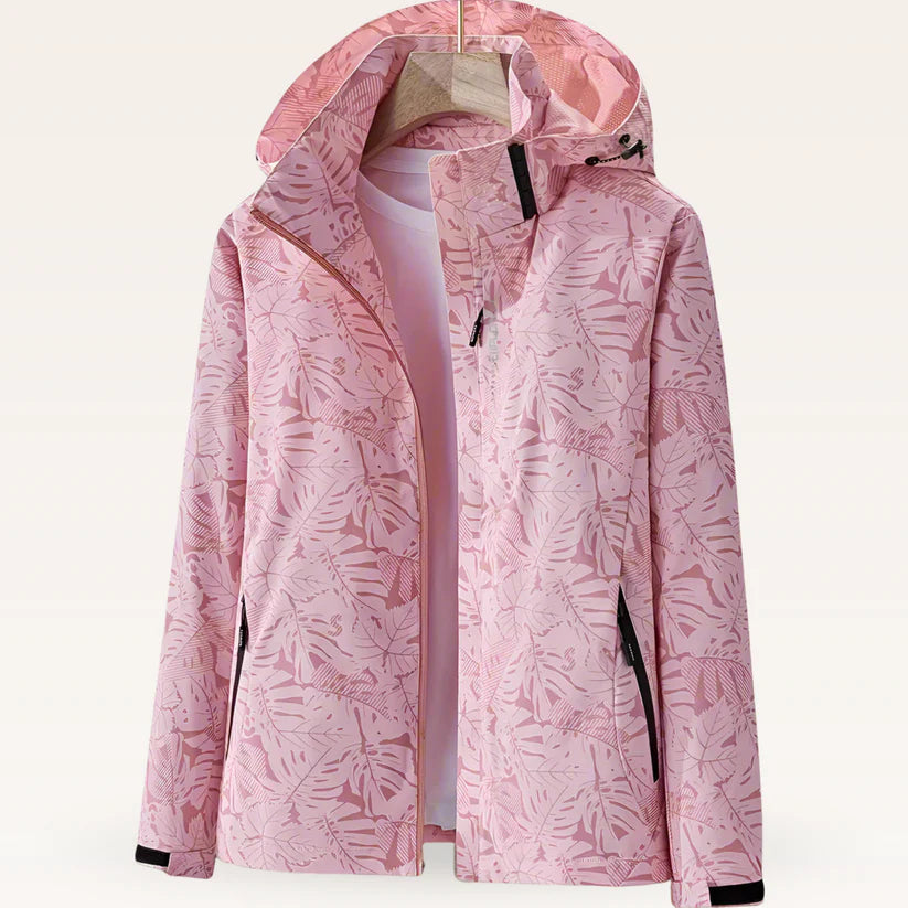 Veste Imperméable Femme Capuche Réglable Motif Feuilles-Gigié