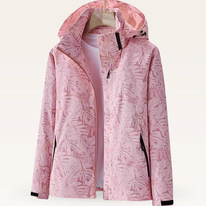 Veste Imperméable Femme Capuche Réglable Motif Feuilles-Gigié