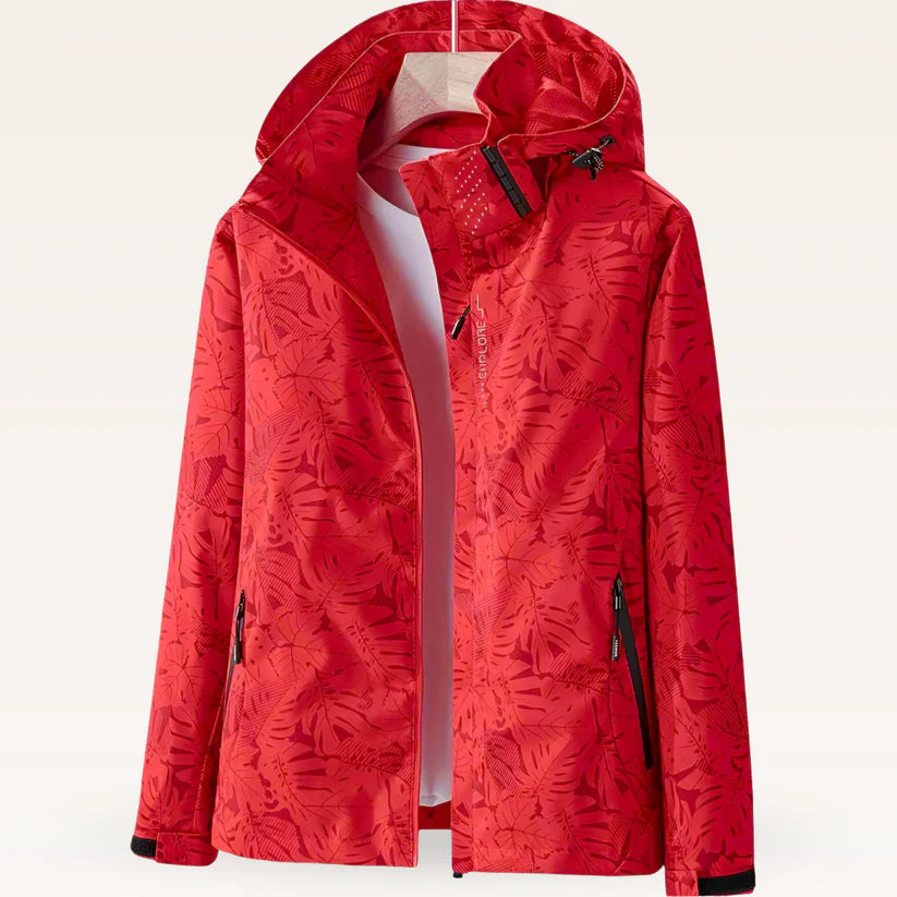 Veste Imperméable Femme Capuche Réglable Motif Feuilles-Gigié