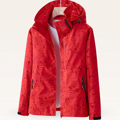 Veste Imperméable Femme Capuche Réglable Motif Feuilles-Gigié