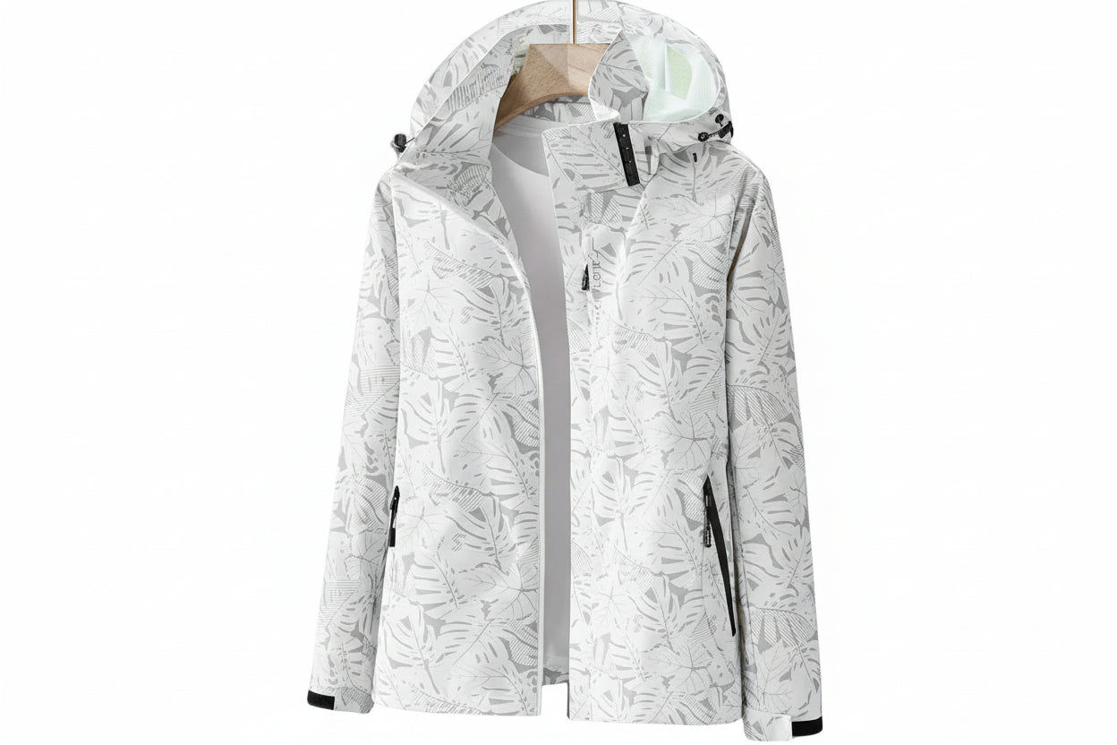 Veste Imperméable Femme Capuche Réglable Motif Feuilles-Gigié