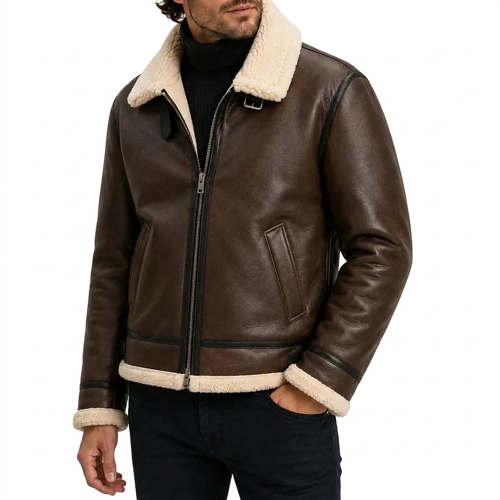 Veste Aviateur pour Homme Doublée en Fausse Peau de Mouton 1