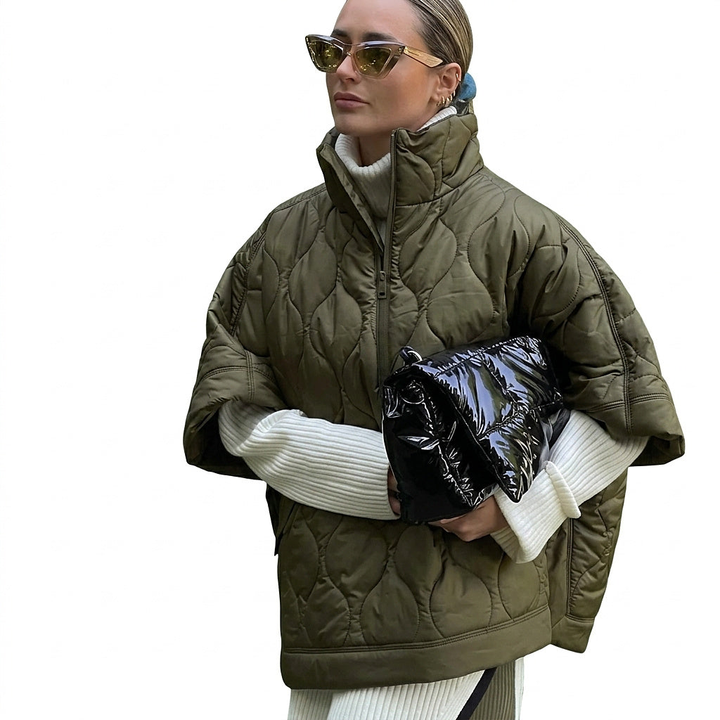 Veste cape matelassée pour femme avec col montant 1