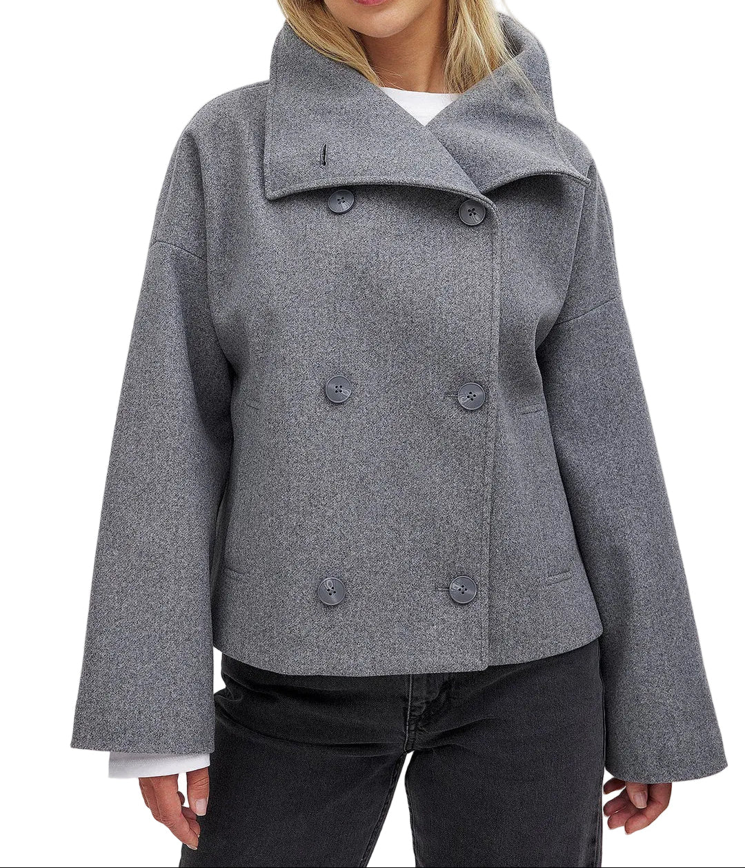 Veste courte pour femme avec deux rangées de boutons et large col-Womens Coat-Gigié