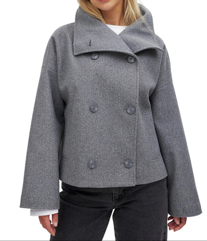 Veste courte pour femme avec deux rangées de boutons et large col-Womens Coat-Gigié