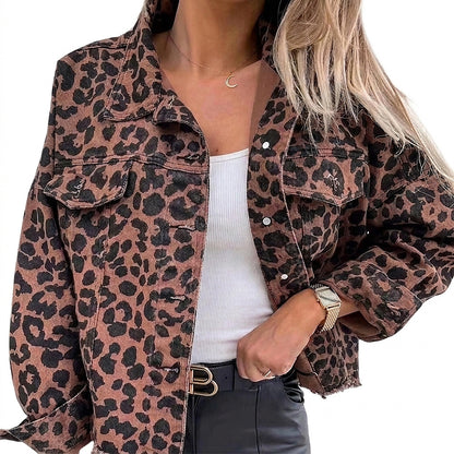 Veste en jean oversize à imprimé léopard pour femme 1