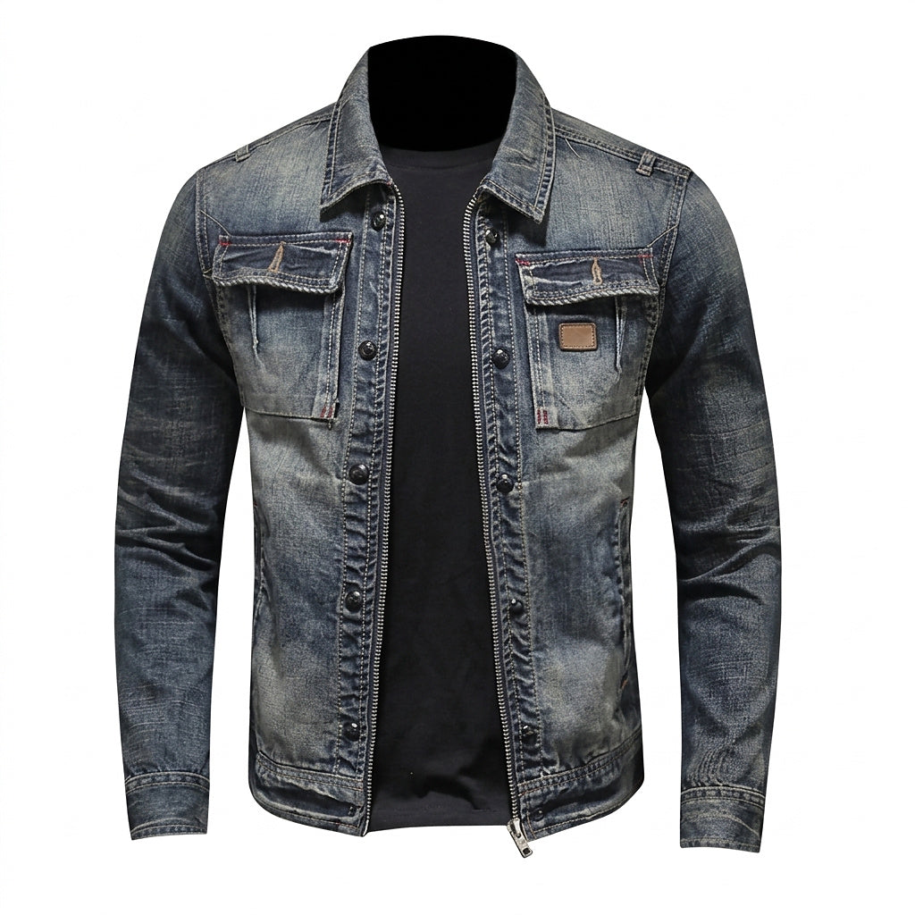 Veste en jean pour homme avec fermeture éclair et poches poitrine 1