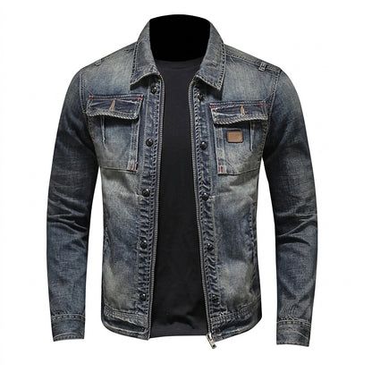 Veste en jean pour homme avec fermeture éclair et poches poitrine 1