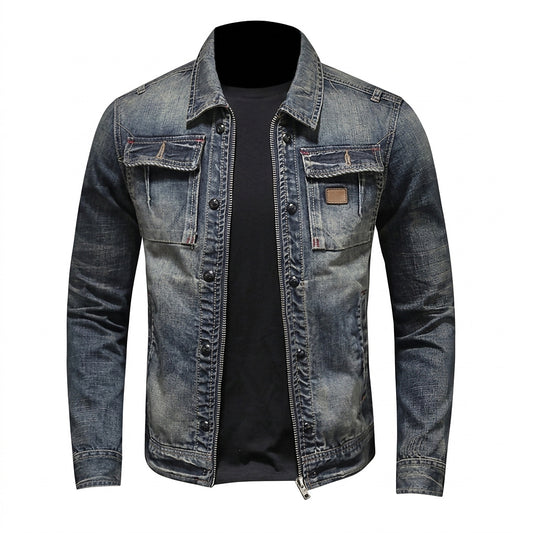 Veste en jean pour homme avec fermeture éclair et poches poitrine 1