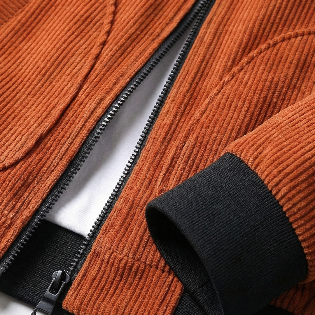Veste en velours côtelé pour homme avec fermeture zippée et poignets côtelés-Jacket Male-Gigié