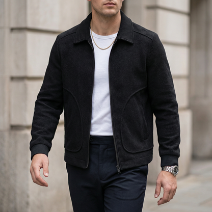 Veste en velours côtelé pour homme avec fermeture zippée et poignets côtelés-Jacket Male-Gigié