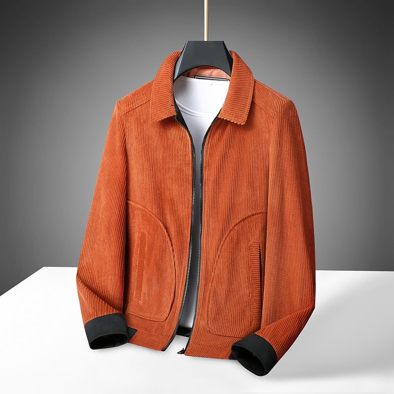 Veste en velours côtelé pour homme avec fermeture zippée et poignets côtelés-Jacket Male-Gigié