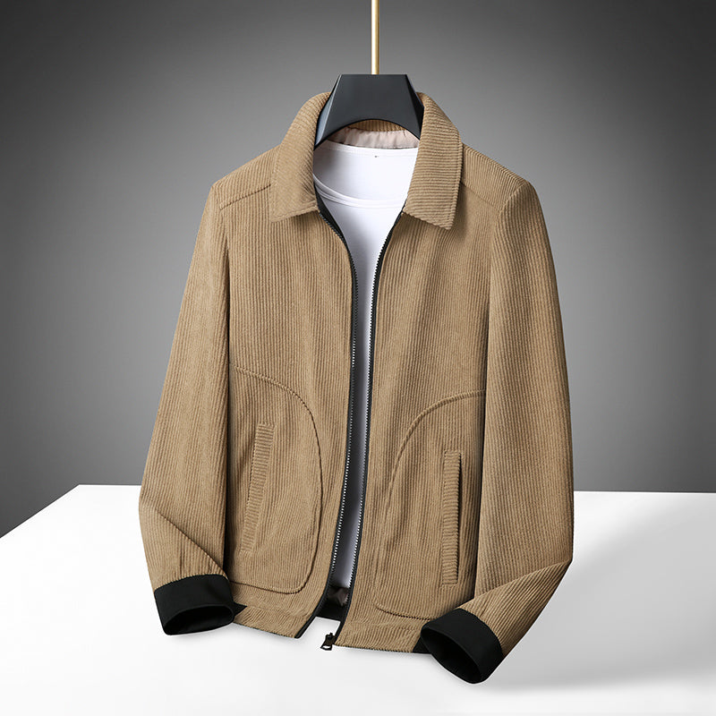 Veste en velours côtelé pour homme avec fermeture zippée et poignets côtelés-Jacket Male-Gigié