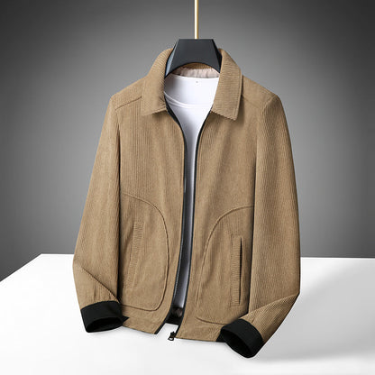 Veste en velours côtelé pour homme avec fermeture zippée et poignets côtelés-Jacket Male-Gigié