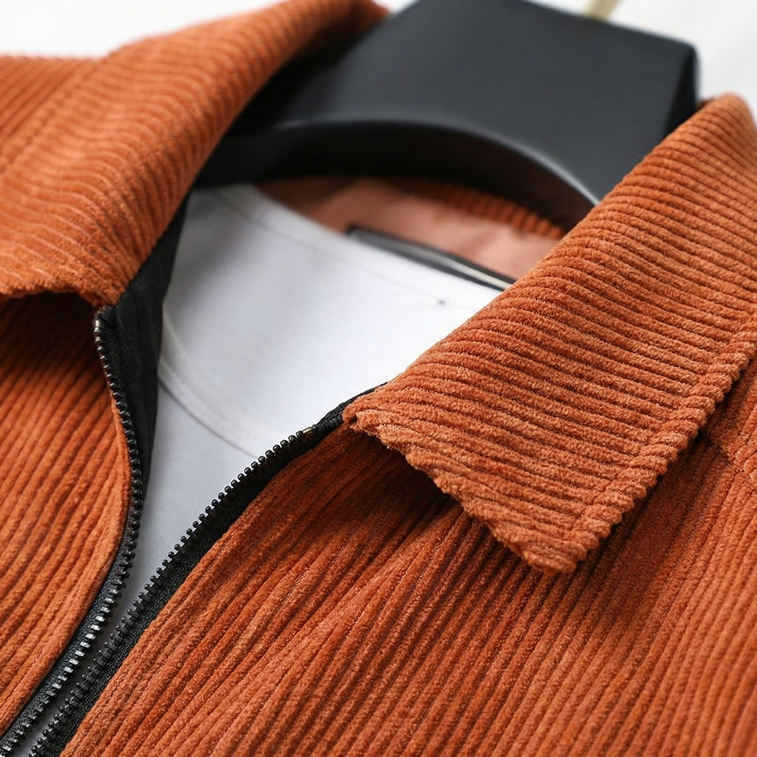 Veste en velours côtelé pour homme avec fermeture zippée et poignets côtelés-Jacket Male-Gigié
