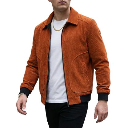 Veste en velours côtelé pour homme avec fermeture zippée et poignets côtelés-Jacket Male-Gigié