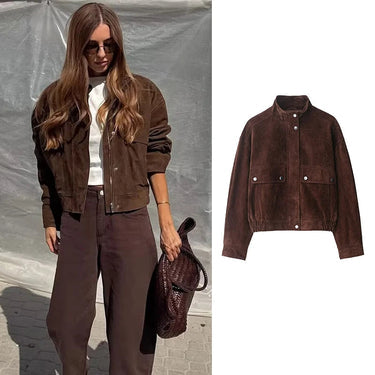 Veste Femme Courte avec Col Montant et Fermeture à Boutons-Pression-Jacket Female-Gigié