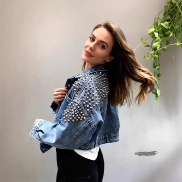 Veste Femme Courte en Denim avec Épaules à Clous-Jacket Female-Gigié