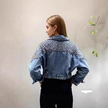 Veste Femme Courte en Denim avec Épaules à Clous-Jacket Female-Gigié