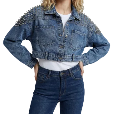Veste Femme Courte en Denim avec Épaules à Clous-Jacket Female-Gigié