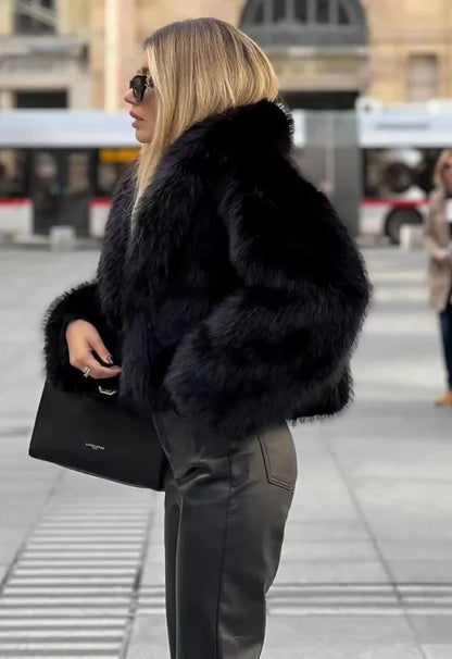 Manteau Femme Court En Fausse Fourrure-Gigié