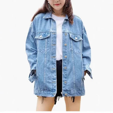 Veste Femme en Denim avec Fermeture Boutonnée et Poches à Rabat en Partie Supérieure-Jacket Female-Gigié