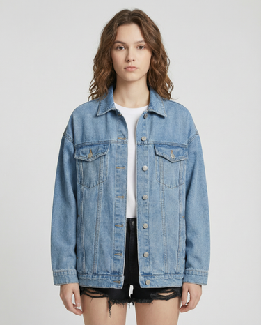 Veste Femme en Denim avec Fermeture Boutonnée et Poches à Rabat en Partie Supérieure-Jacket Female-Gigié