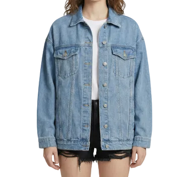 Veste Femme en Denim avec Fermeture Boutonnée et Poches à Rabat en Partie Supérieure-Jacket Female-Gigié