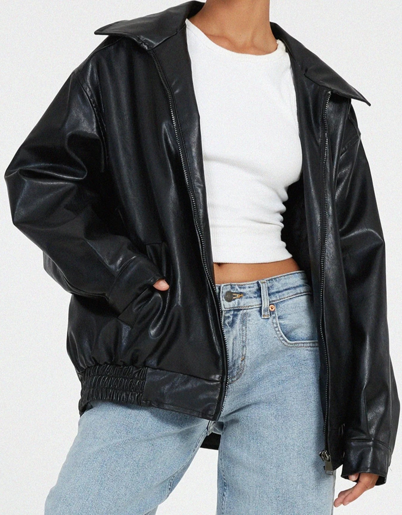 Veste Oversize En Similicuir Style Vintage-Gigié
